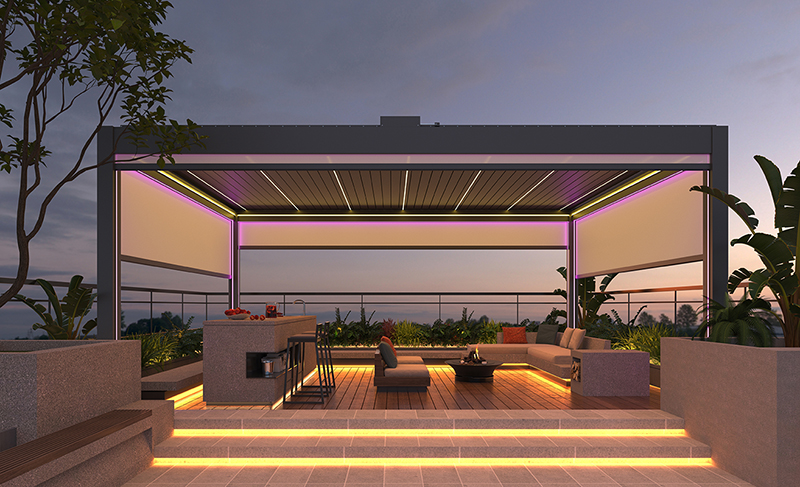 Pergola with blinds